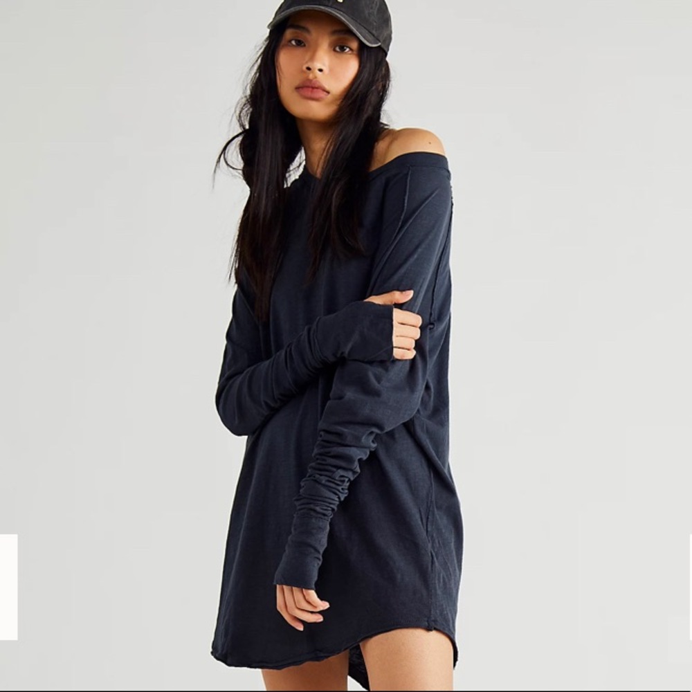 Free People black Arden long sleeve tee xs